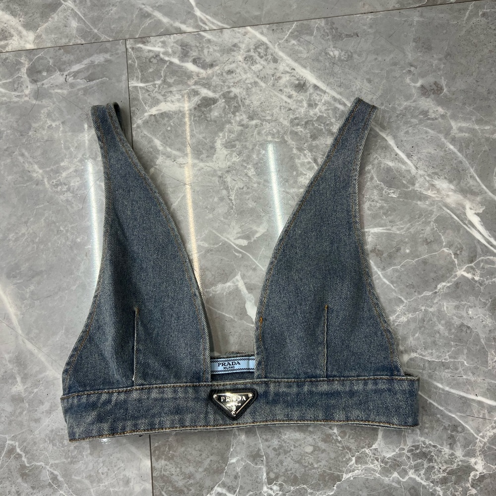 Prada Plunged Crop Denim Women's Top